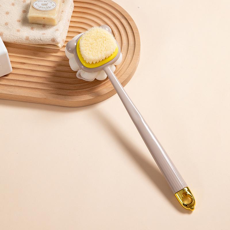 Silicone Long-Handle Soft Bristle Bath Brush & Loofah: Two-in-One Exfoliating Back Scrubber