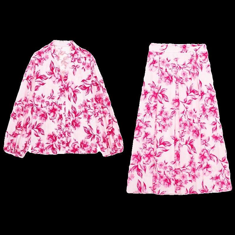 2024 Spring New Arrival European and American Women's Clothing Florals Print Shirt Skirt Suit 7484065 7484067