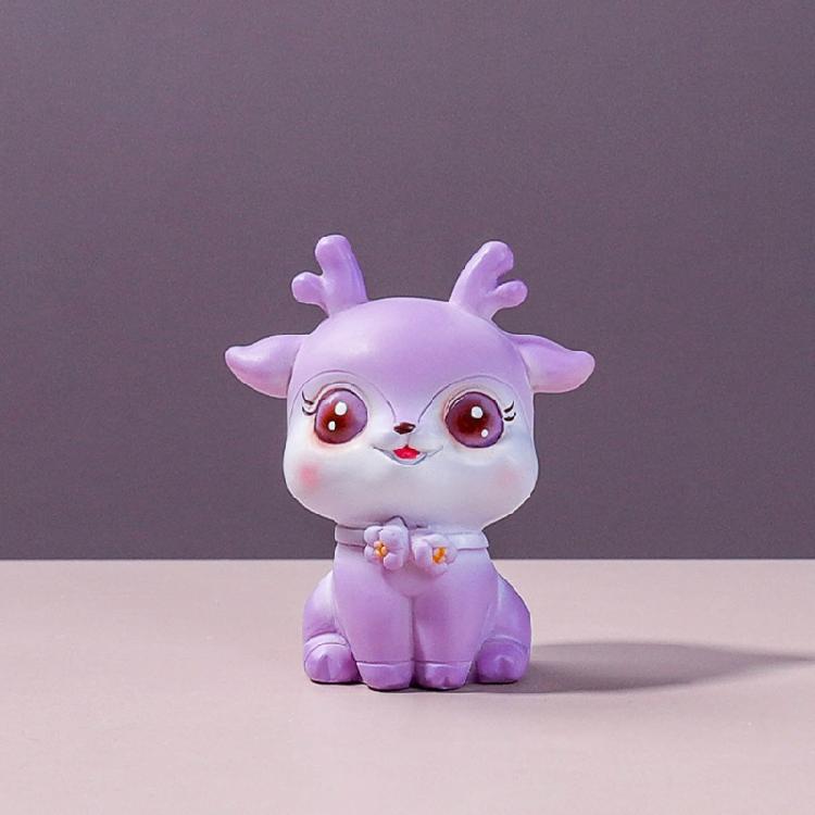 Mini Reindeer Statue Cartoon Fawn Elk Pattern Figurine Animal Cake Topper Desk