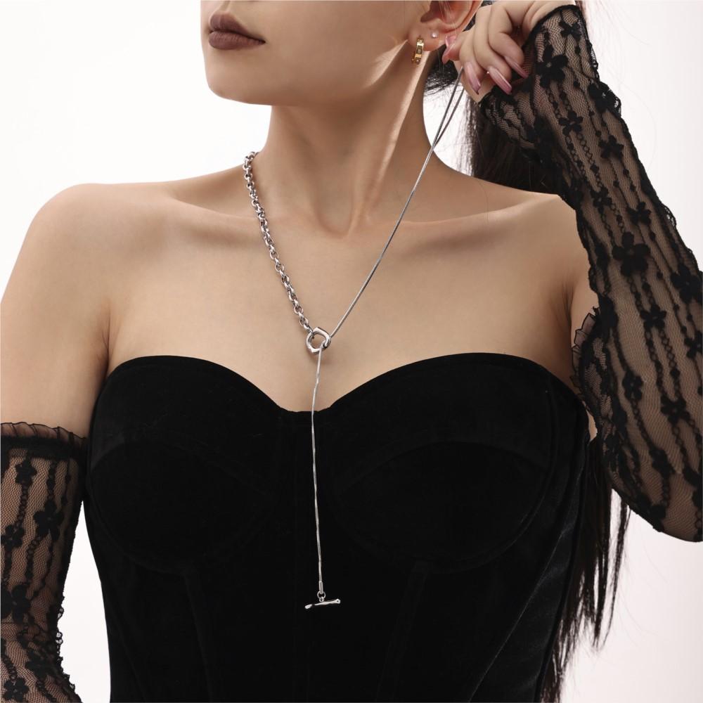 Two-tone OT Buckle Stainless Steel Long Necklaces For Women 18k Gold Plated No Tarnish Adjustable Women's Sweater Chain Necklace