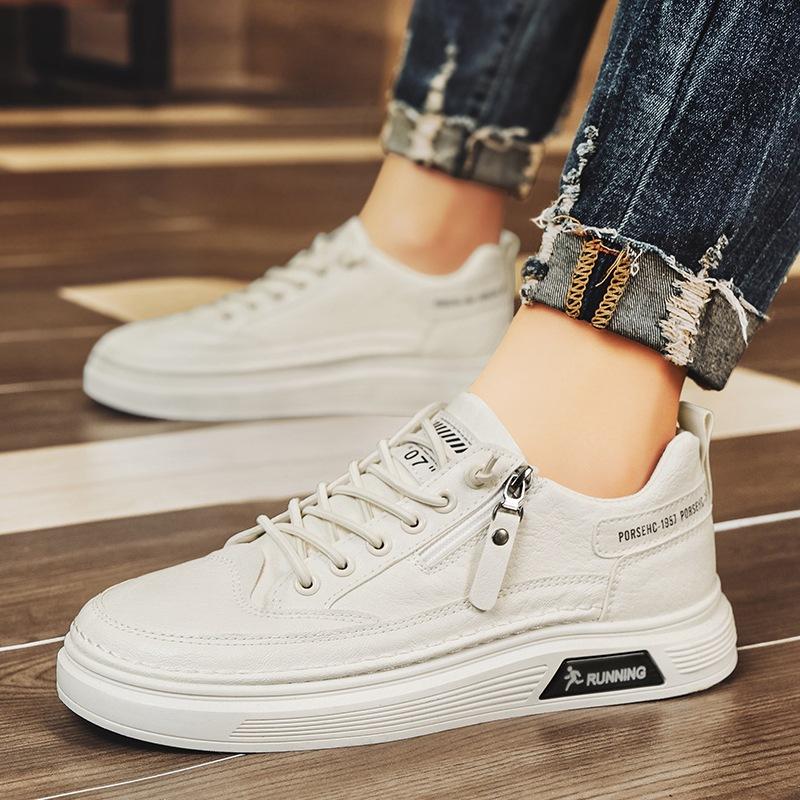 

Кожаные туфли для доски, мужская обувь, осень 2024, новые повседневные модные туфли для студентов-подростков, с боковой молнией, белые туфли для мужчин 39