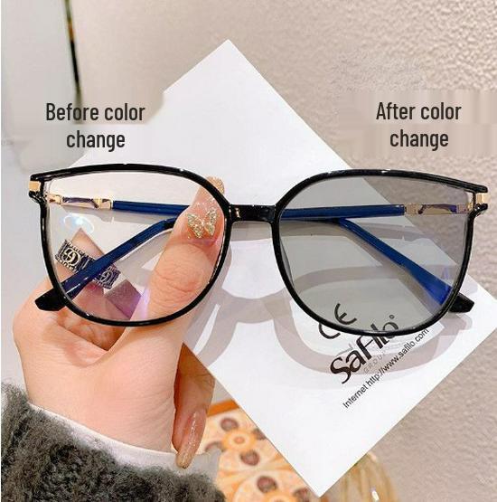 Women's Fashion Photochromic Blue Light Blocking Glasses - Large, Colorful Frames for Myopia
