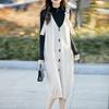 Plus Size Women's Artistic Wool Knit Strap Skirt - Autumn/Winter Versatile, Simple & Cozy Style