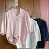 New Arrivals Open Run Women Loose Fit Pintuck Collar Short Sleeve Knit