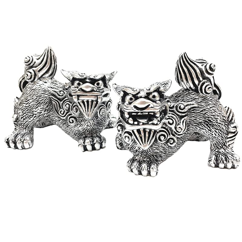 Okinawa Souvenir Shisa Horizontal Figurine, Mini, Entryway, Gold/Silver Shisa, (Silver)