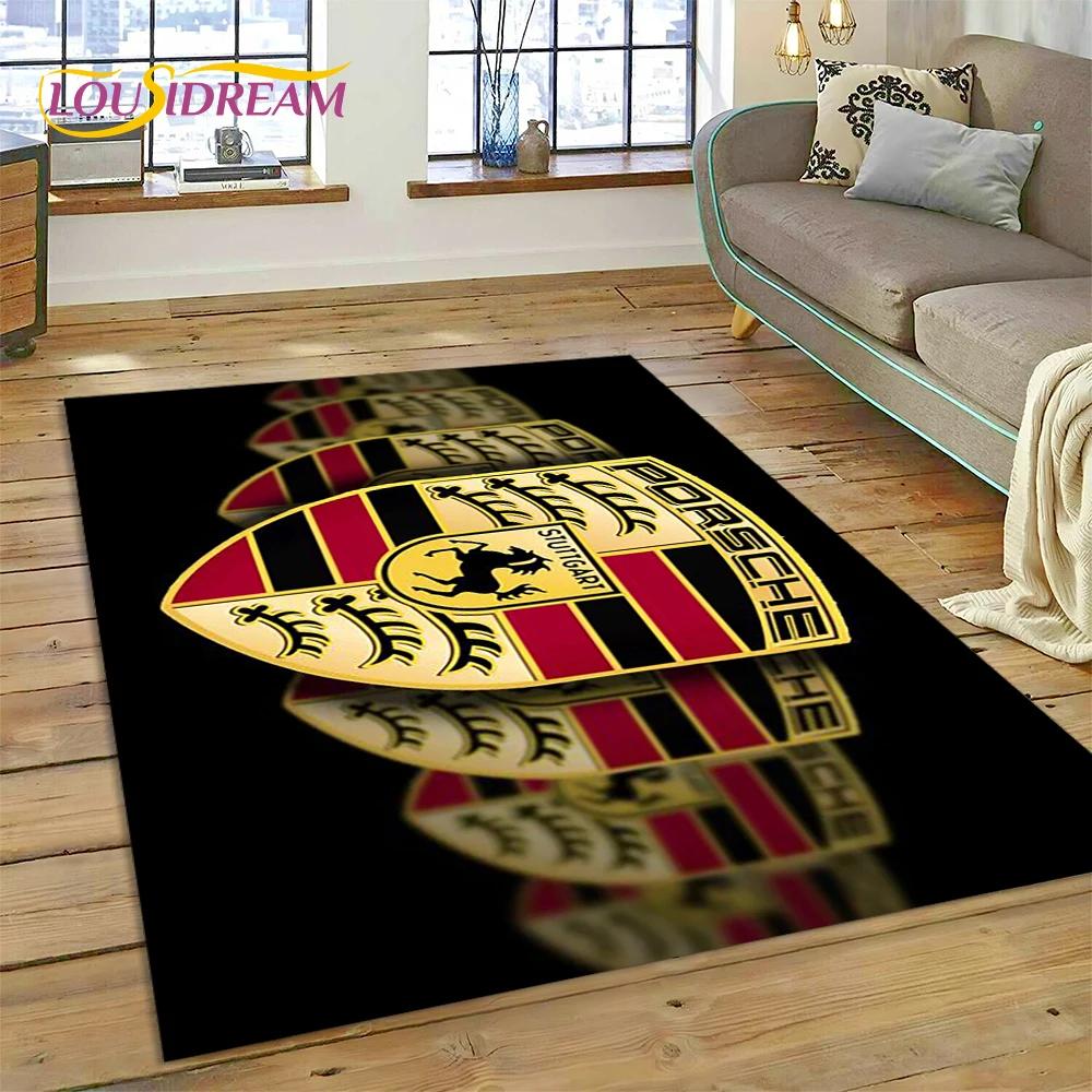 Car Logo P-Porsche 3D Printing Rug Carpet for Living Room Bedroom Home Decor,Floor Mat Non-slip for Sofa Doormat Gift Kids Play