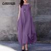Plus Size  Summer Women's Dress Cotton Linen Loose Big Hem Casual Solid Colour Round Neck Pocket Dresses