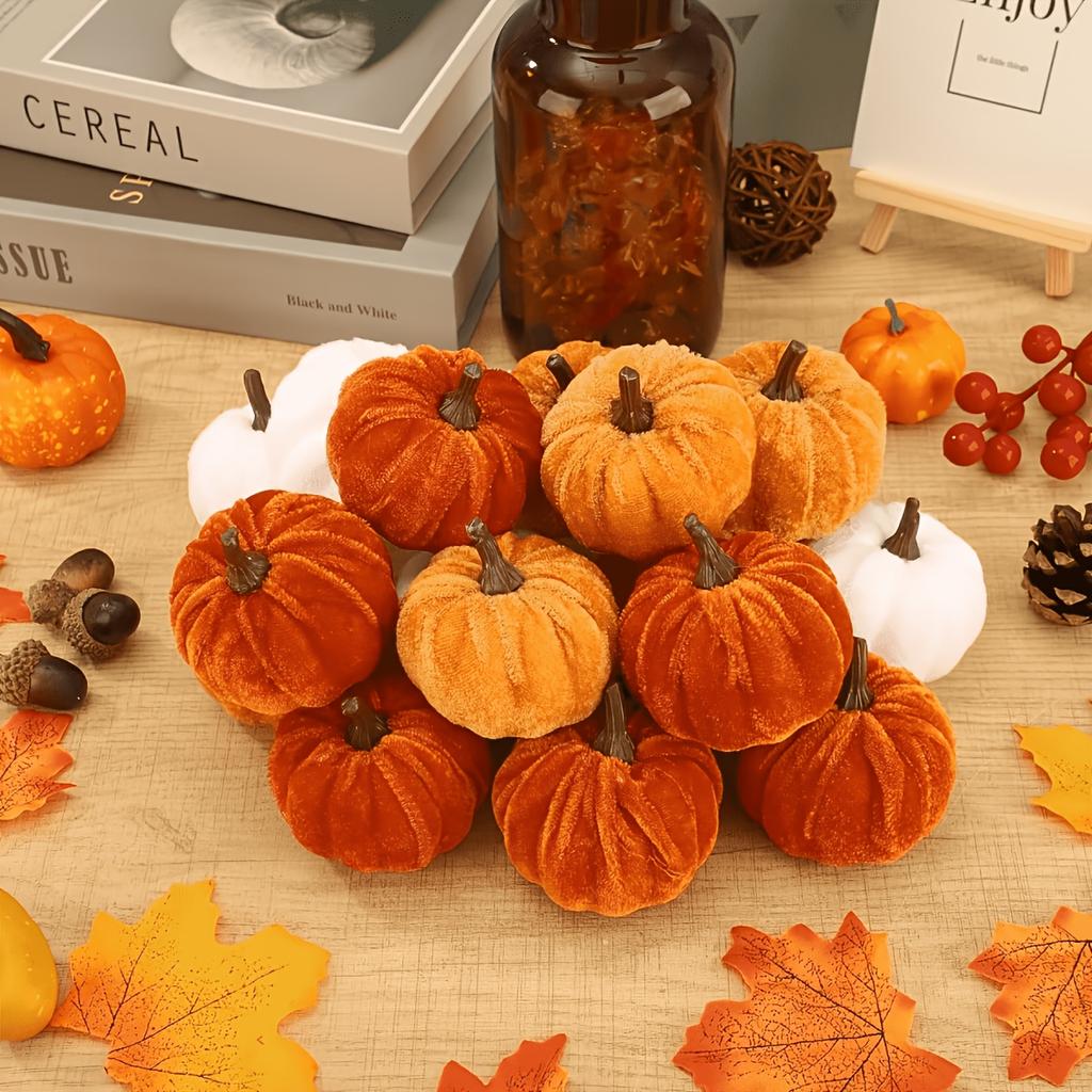 9PCS Velvet Foam Artificial Pumpkin, Thanksgiving and Halloween Home Desktop Decoration