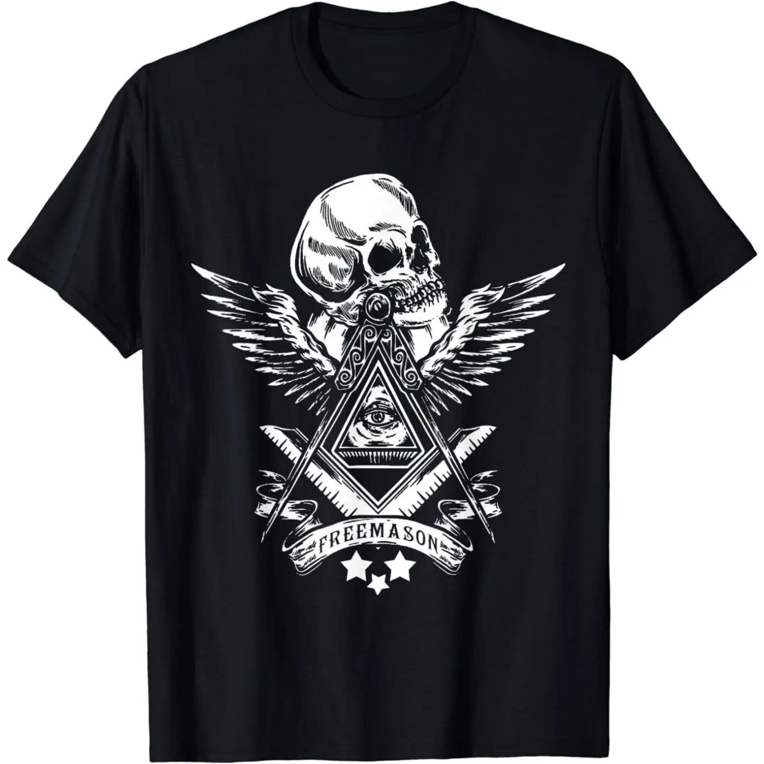 

Freemason Compass Square All-seeing Eye Wings Skull Masonic T-Shirt 100% Cotton O-Neck Summer Short Sleeve Casual Mens T-shirt S чёрный