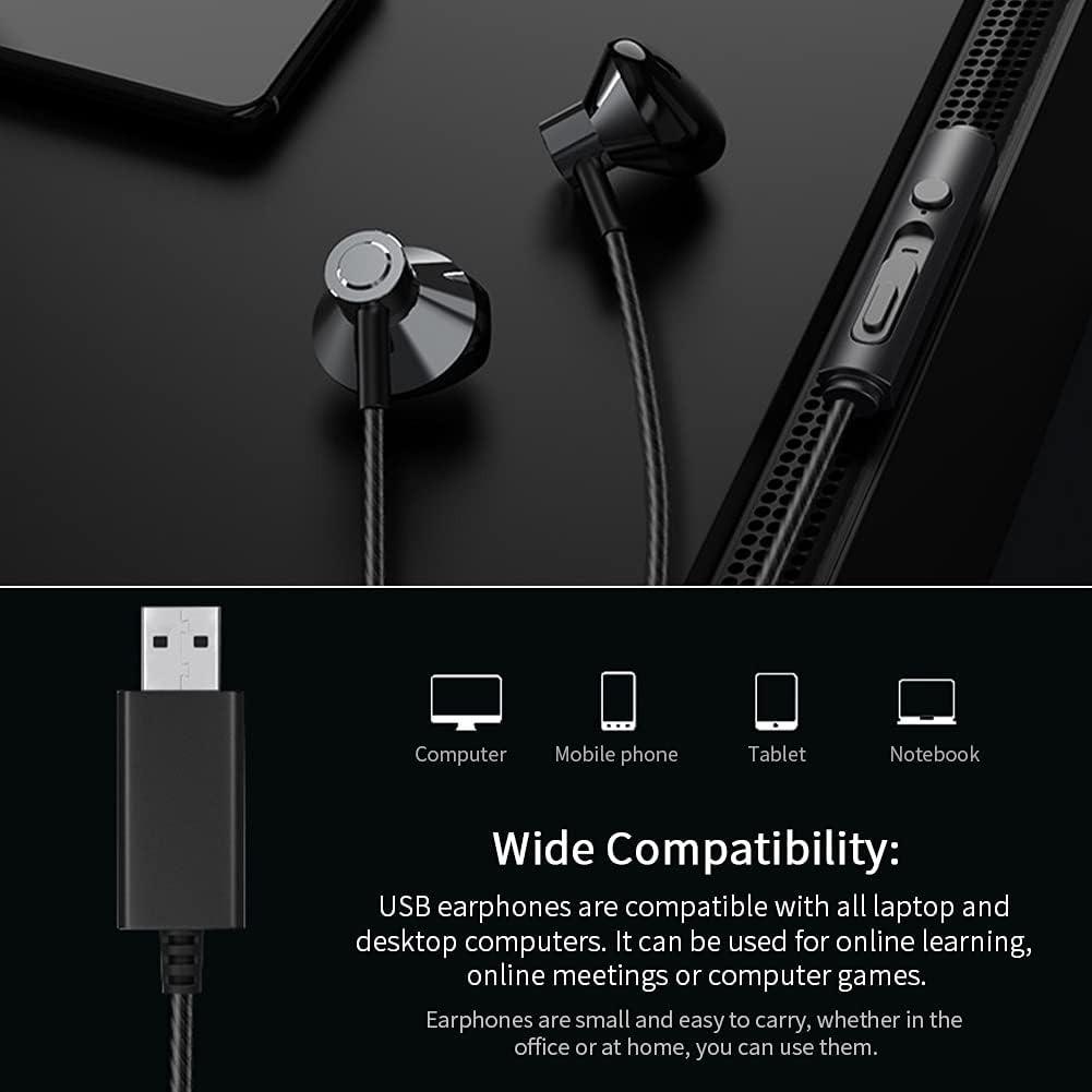 USB Headphone Interface Upgrade, 2.5M Durable Cable, Wired Control Headphones with Microphone