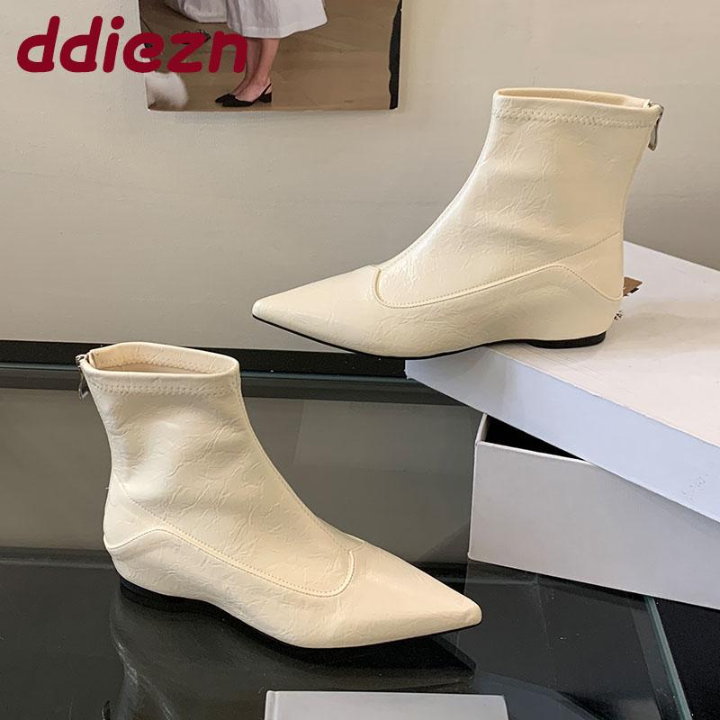 Fashion Fashion Shoes With Height Increasing Women Ankle Modern Boots Pointed Toe Ladies Stretch Short Boots Female Zippers Shoes Lady
