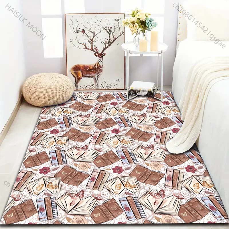 Multiple sizes Books Flowers Butterflies Illustration Carpet for Living Room Bedroom Sofa Home Decor Rus Non-slip Floor Mat