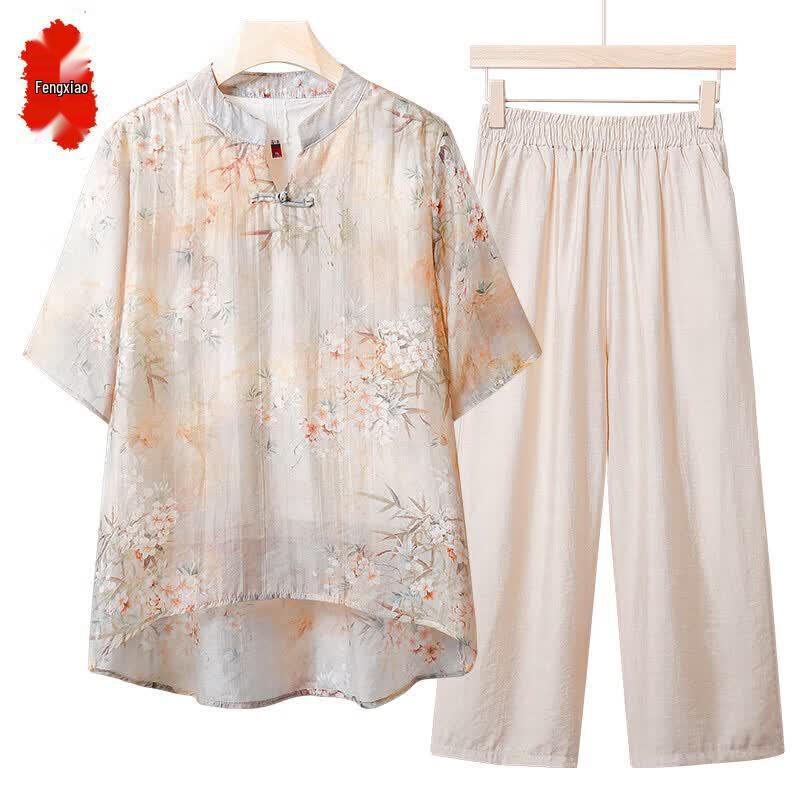 Fèng Xiào Women s Summer Floral Pleated Set