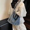 Vintage Denim Tote Bag Große Kapazität Schultertasche Damen Kette Umhängetasche