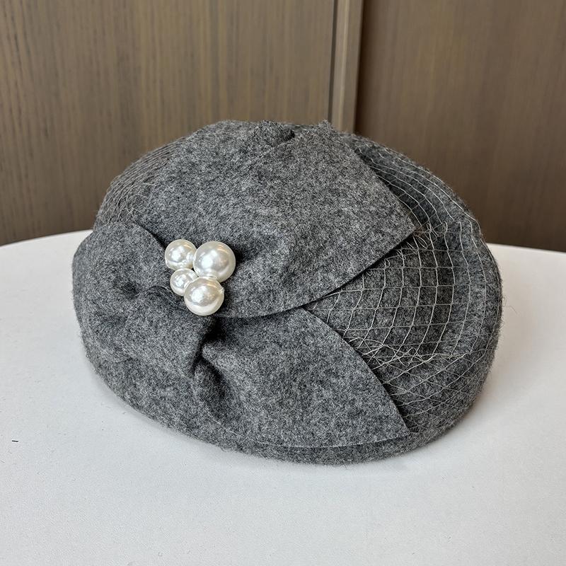 Pillbox Hat Vintage Fascinator Hat Women White Wool Felt Beret Cap Bridal Wedding Party Mesh Pearl Fedora Stewardess Hat Pillbox