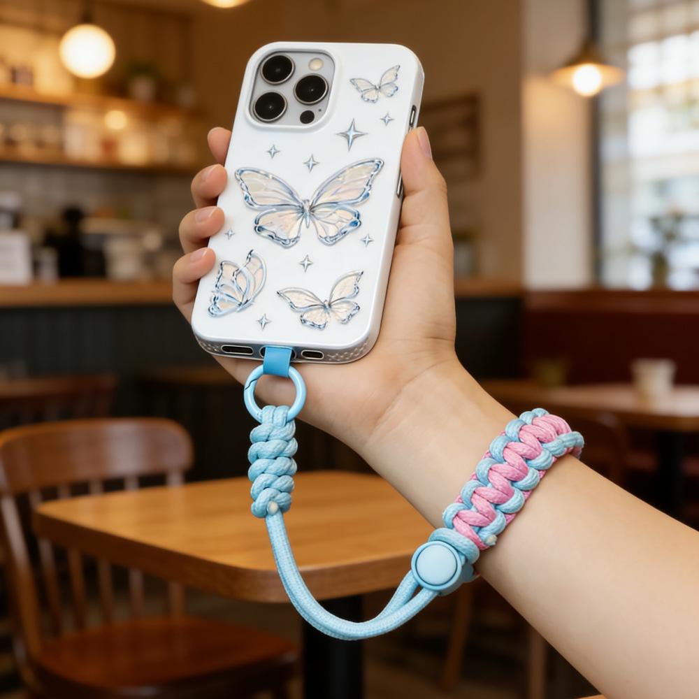 Adjustable Braided Phone and Camera Strap with Colorful Wrist Lanyard & Keychain
