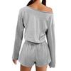 Women S Gray Long Sleeve Crop Top And Shorts Two Piece Set