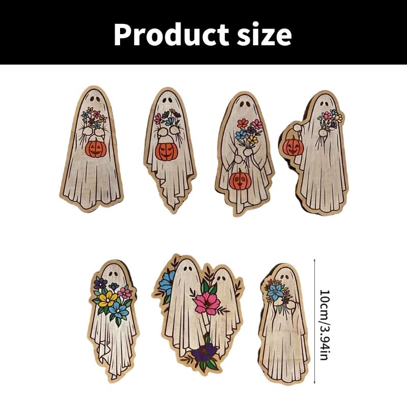 Set Of 7 Vintage Cartoon Wood Ghostly Refrigerator Magnets Halloween Kitchen Accessories for Festivals Party Ornaments