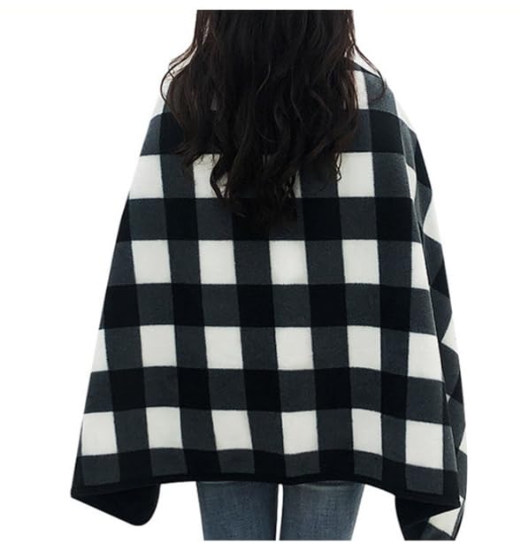 LeafIn Large Wearable Checked Warm to the Touch and Size 4-Way Blanket/Half Blanket, Buttoned, Thick, Warm, Pattern, Moisture-Wicking, Warm,