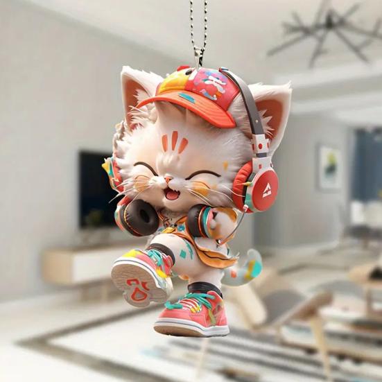 Cat Hanging Ornament Car Rearview Mirror Pendant with Lanyard Easy To Hang Animal-Shaped Christmas Tree