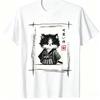 Kawaii Samurai Cat Japanese Ink Art Print T Shirt Cute Kitty Katana Kanji Harajuku Streetwear Unisex Graphic Short Sleeve Tee