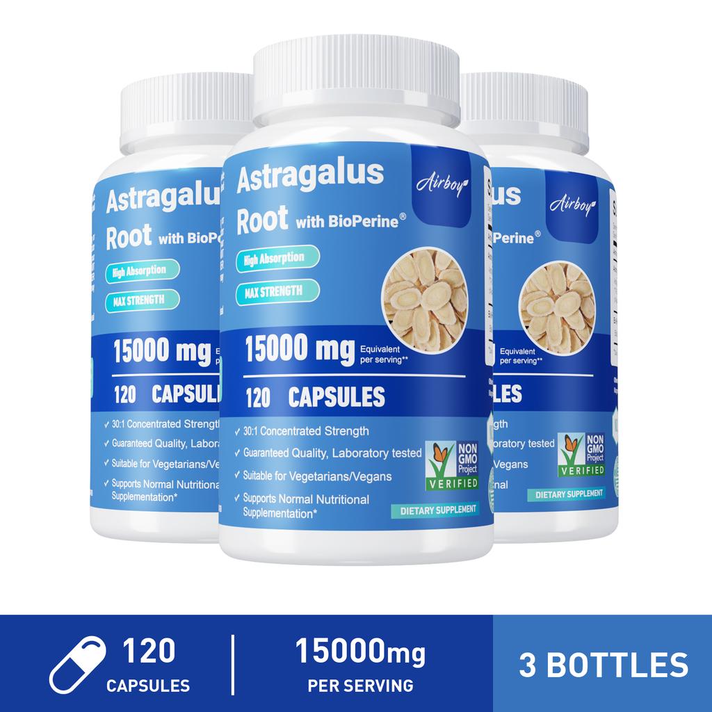 Capsule di Astragalo, 15.000 mg per porzione, contengono estratto di pepe nero, adatte sia per uomini che per donne.