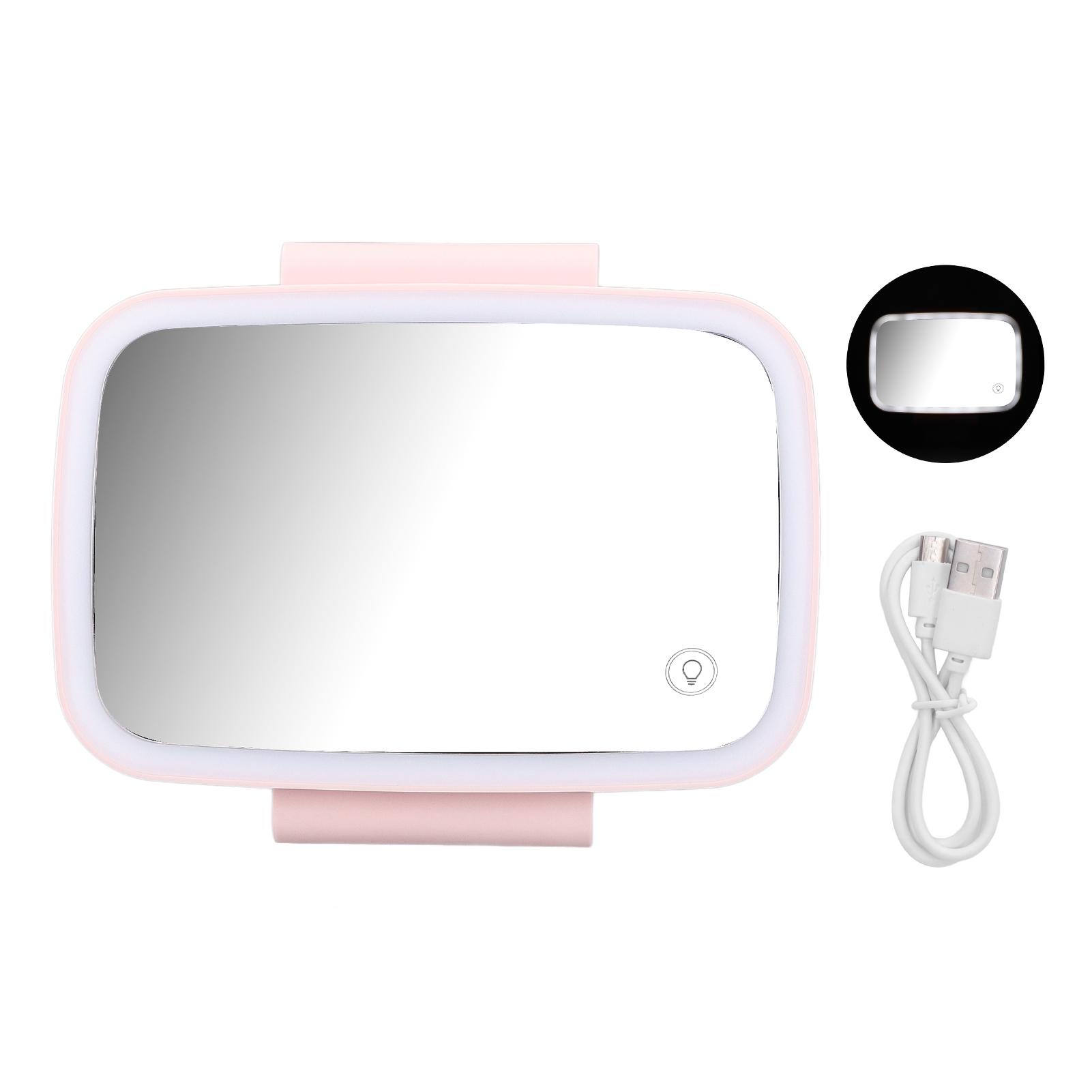 Car Sun Visor Makeup Mirror Surround LED Lights Touch Screen Plug and Play with Retractable Back ClipPink