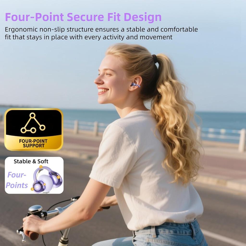 Elegant Touchscreen Clip-On Earbuds, Wireless Open Ear Headphones with 1.3" Color Display, Bluetooth 5.4, 50H Playtime, Ultra-Light 4.1g, IPX5
