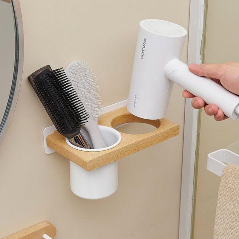 

White/Black Aluminum Bathroom Hair Dryer Holder Wall Mounted Self Bathroom Storage Organizer Toilet Blower Shelf