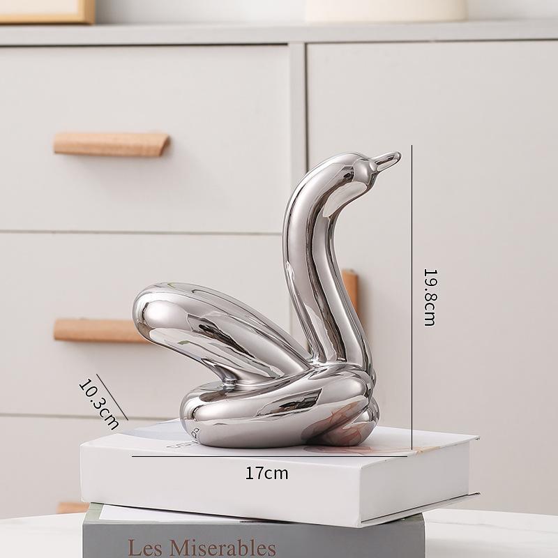 Creative Balloon Swan Electroplating Multi-color Abstract Ceramic Jewelry Sculpture Study Statue Home Office Decoration Gift