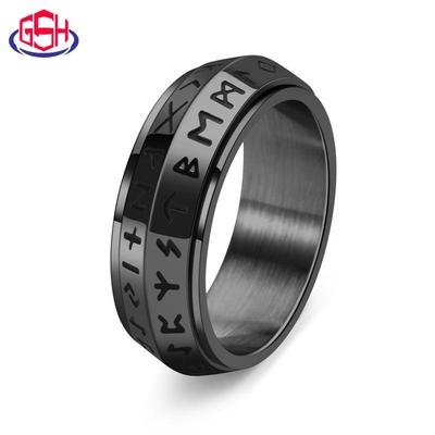 Anello Rotante Unisex in Acciaio al Titanio con Rune Vichinghe Nordiche