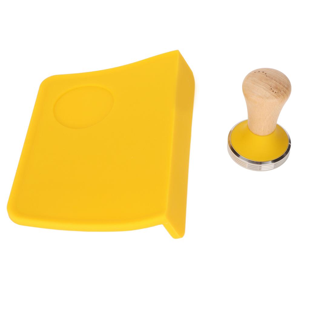 Coffee Powder Press Tool Set Wooden Handle Flat Base Hammer Non Slip Silicone Tamper Mat with Slot