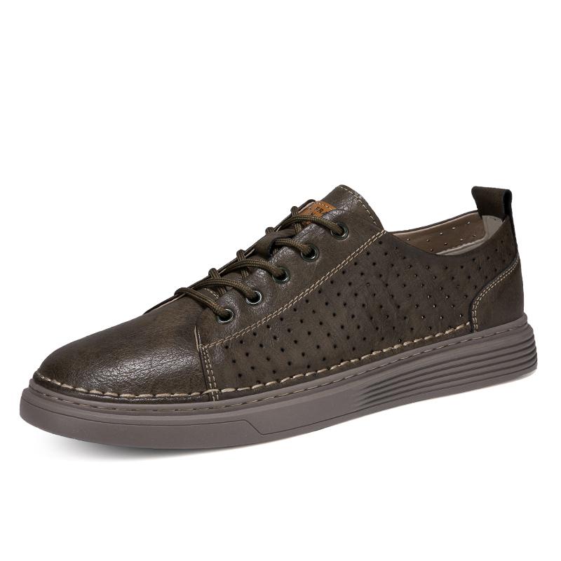 Zapatos de Hombre de Cuero Genuino Zapatos Casuales para Hombre Zapatillas de Moda Zapatos de Diseñador Cómodos para Hombre Planos Antideslizantes con Cordones Lisos Brogue