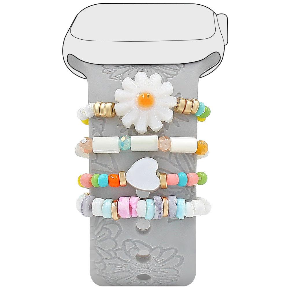 4pcs Flowers Beads Strap Decorative Ring Shells Beads Strap Accessories for Apple Watch Band Women