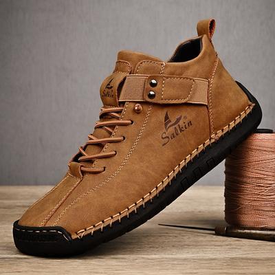 Stivaletti bassi da uomo nuovi invernali di alta qualità in pelle con velcro cuciti a mano, scarpe casual classiche da uomo, taglia comoda 48