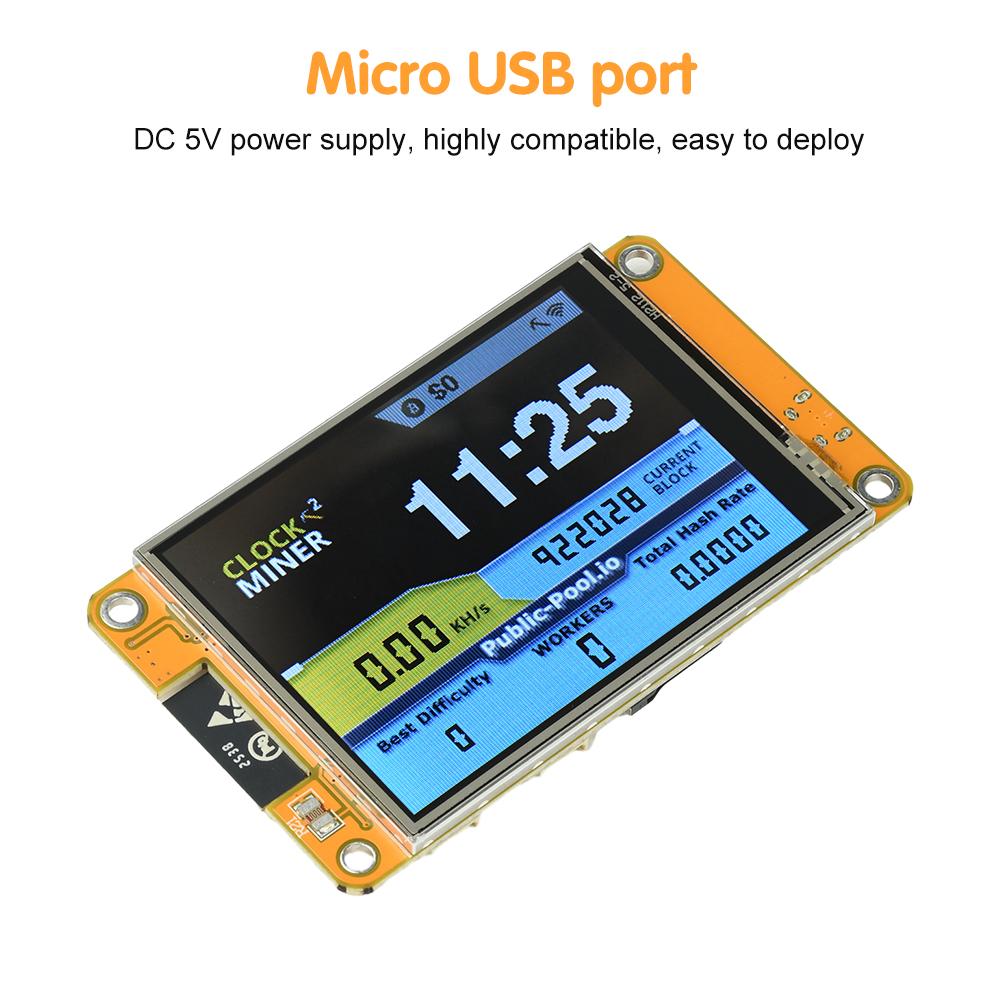 NerdMiner V2 Hashrate, Display Inteligente, Solo de Cripto, Loteria, Nerd Miner, Minerador de Bitcoin ESP32-2432S028, 355KH/s, Micro USB de 2,8 polegadas
