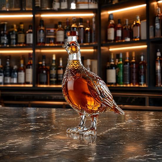 Yousheng Chicken Shape Whiskey Decanter, Hand Blown Glass Bird Liquor Dispenser, Animal Wine Pourer for Home Bar, Gift for Whiskey Lovers