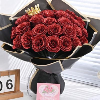 5 Adet Simli Gül Yapay Çiçek Buketi Noel Sevgililer Günü Dekorasyonu Ev Dekorasyonu İçin Sahte Çiçekler Hediye Aksesuarı
