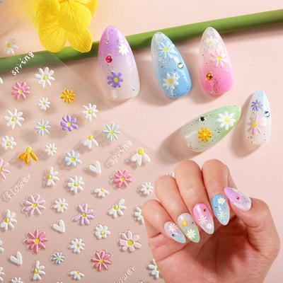 Nail Art Stickers Embossed Flower Daisy 5D Nail Sticker Car