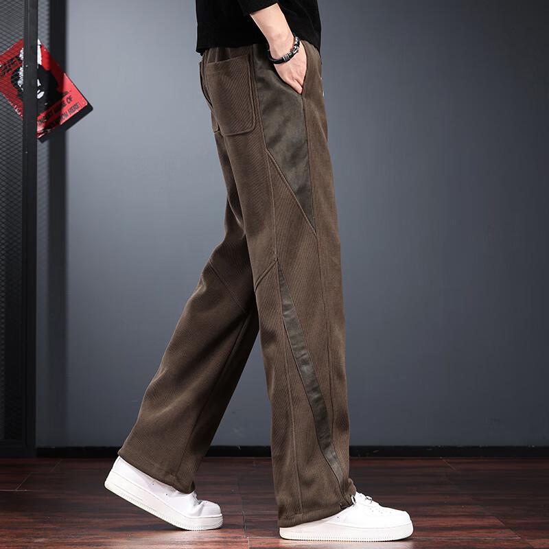 Jieleinuo Men's Splicing Design Loose Straight-Leg Casual Pants