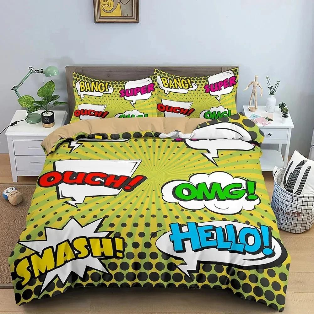 Color Comic Pattern Duvet Cover Queen King Cartoon Bedding Set For Kids Boys Girls Hippie Hip Hop Rock Style Comforter Cover