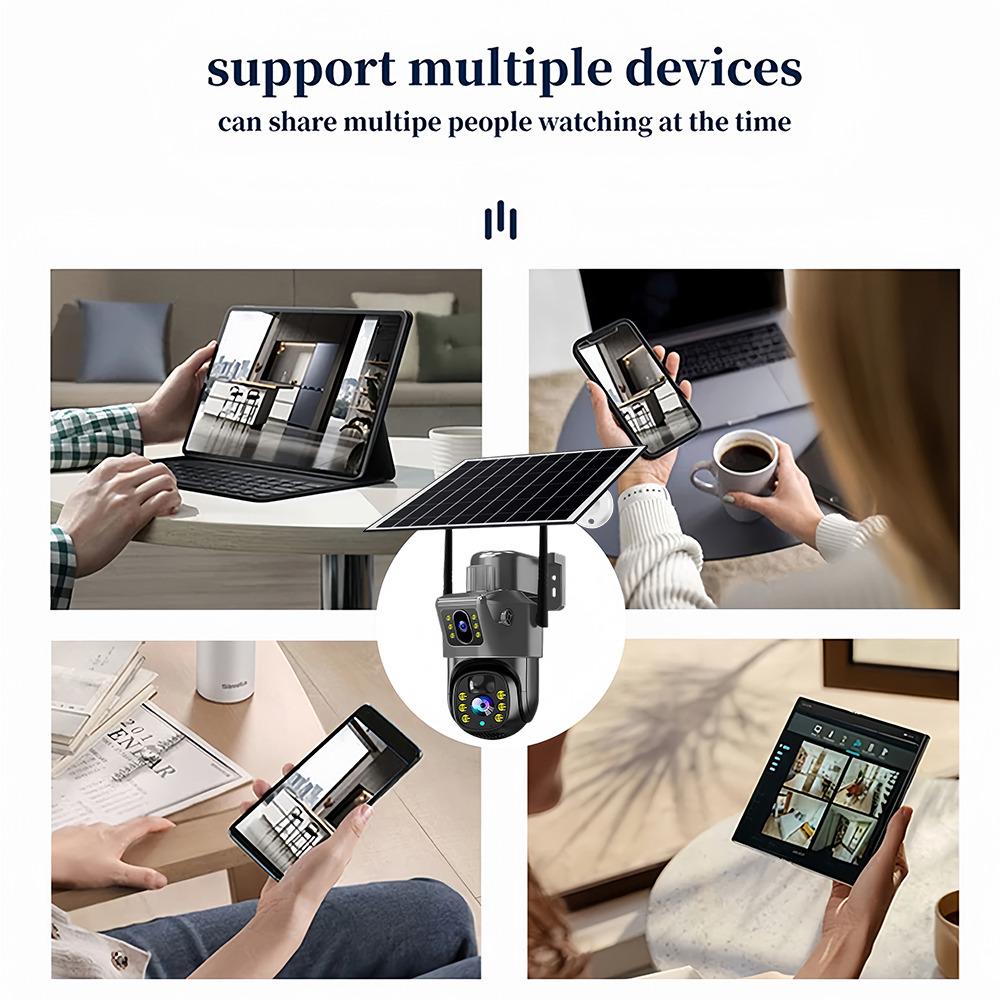 Câmera 4K 8MP WIFI Solar Outdoor Dual Lens PTZ HD AI Auto Tracking Segurança CCTV Bateria embutida Vigilância sem fio