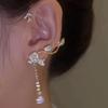 Camellia Tassels Ear Cuff with Zircon Comfortable Ear Clip Unique Flower Earring Handmade Evening Dress Accessory