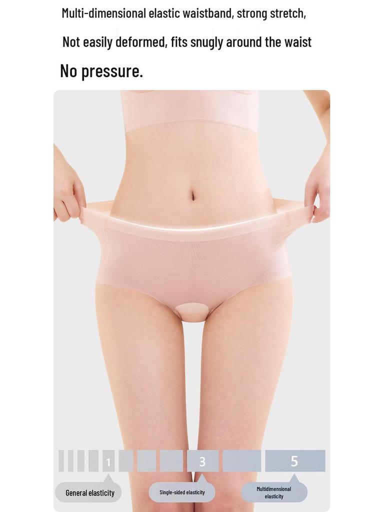 High-Quality Ice Silk Seamless Women's Panties with Antibacterial Cotton Crotch for Comfort and Peach Hips