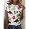 The Ladies' T-shirt Features a Beautiful Dinosaur Pattern Printed On a Soft Leather, with a Cartoonish Design. It Is Suitable for Casual Daily Wear.