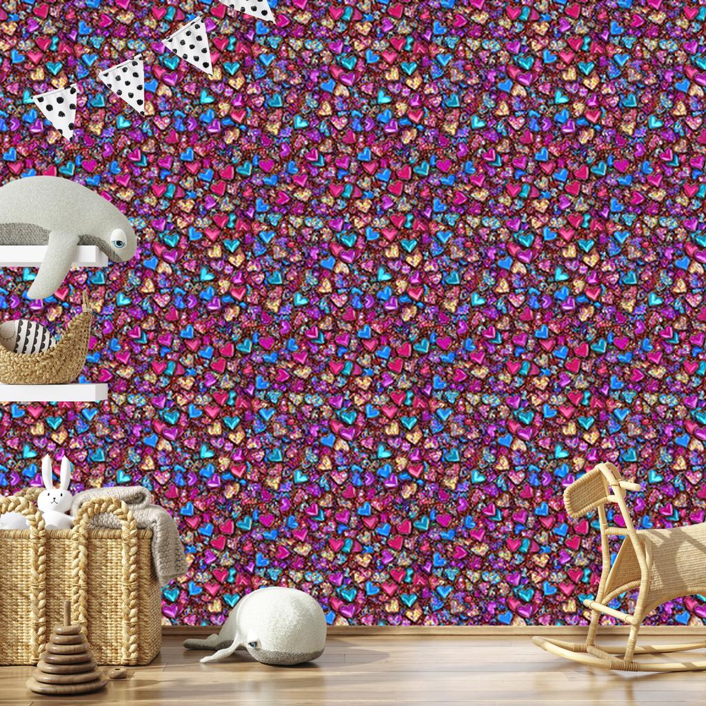 Neon Glitter Hearts Wallpaper Purple, Violet and Red 50x1000