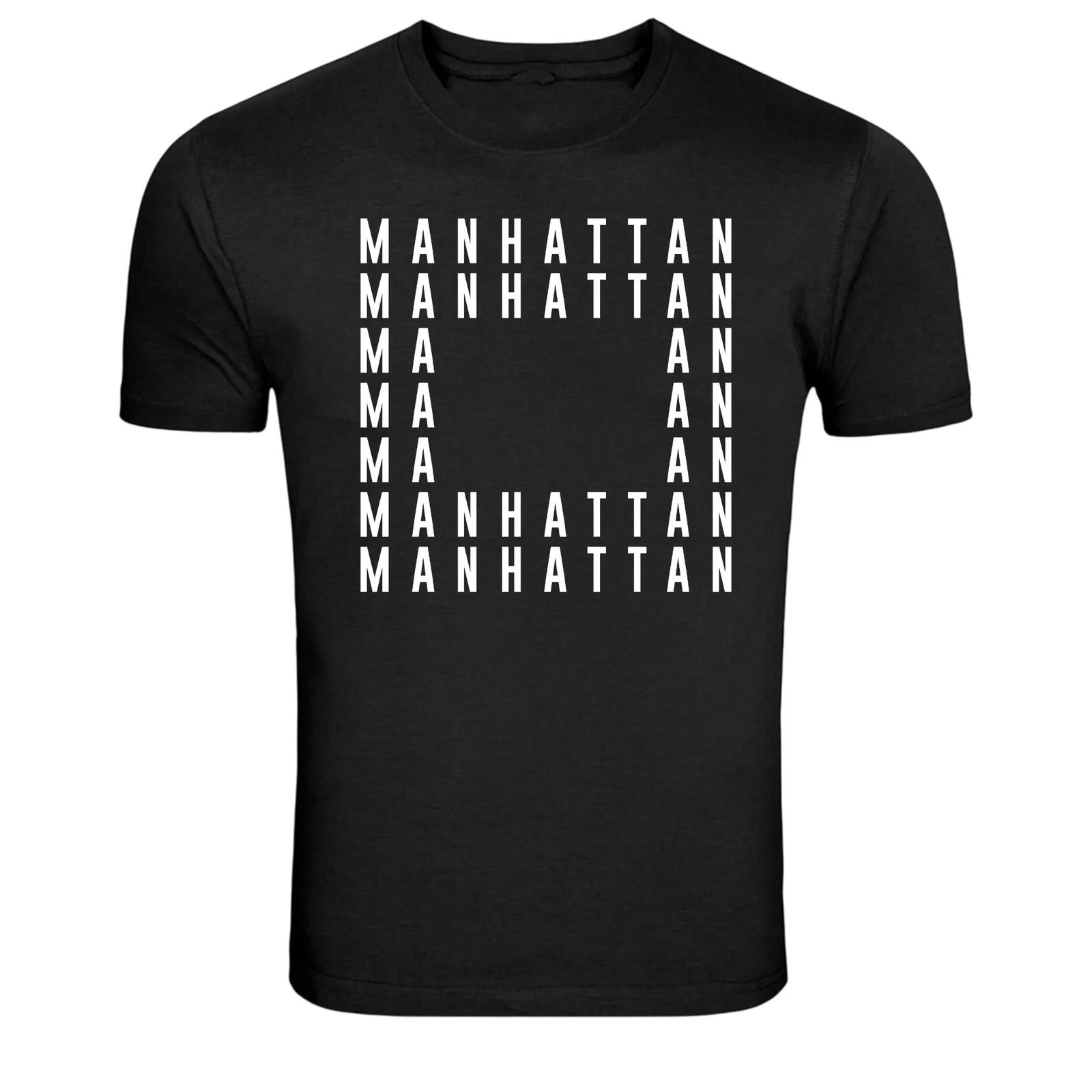 Manhattan New York Minimalist Typography Graphic T-Shirt NYC Urban Tee XS