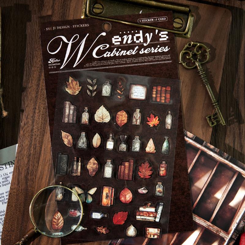Wendy's Cabinet Series Vintage Leaves Bottle Landscape PET Sticker Creative DIY Journal Material Collage Stationery