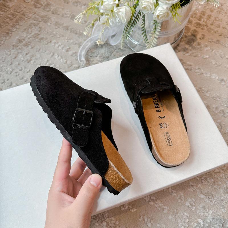 2025 BK Genuine Leather Birkenstock Slip-on Closed Toe Unisex Shoes with New Cork Thick Sole - Casual Outdoor Half Slippers