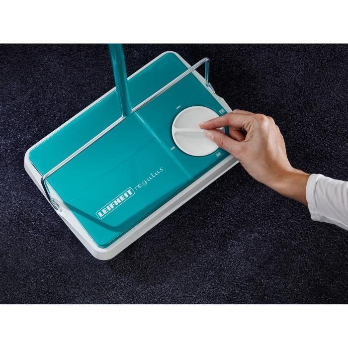 Balai mécanique leifheit regulus 11700, balayeuse efficace avec 3 brosses rotatives de balayage, sans câble ni électricité,turquoise